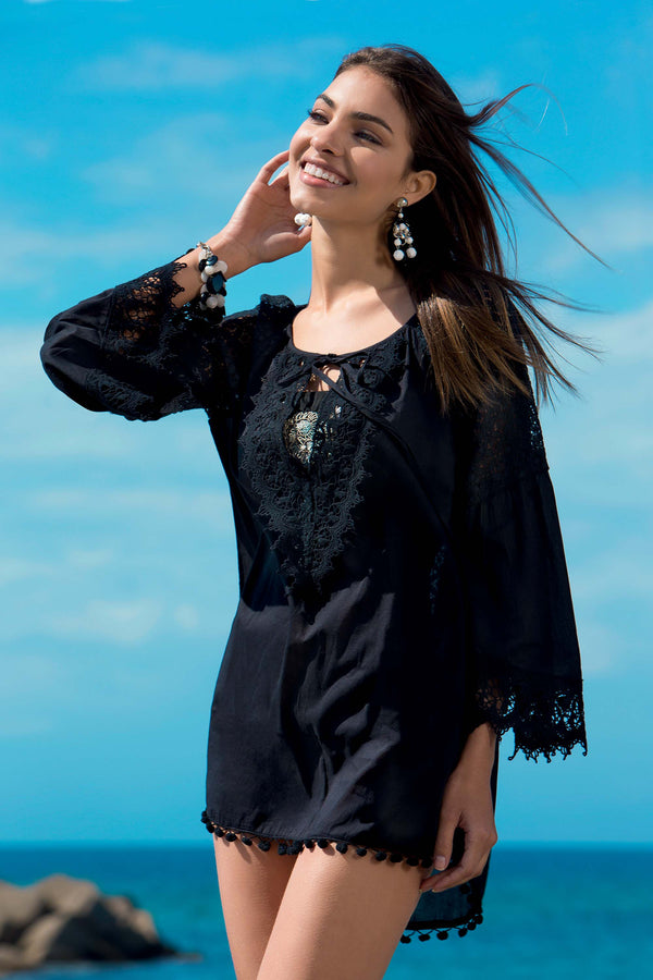 BLUSA CON INSERTI IN ENCAJE